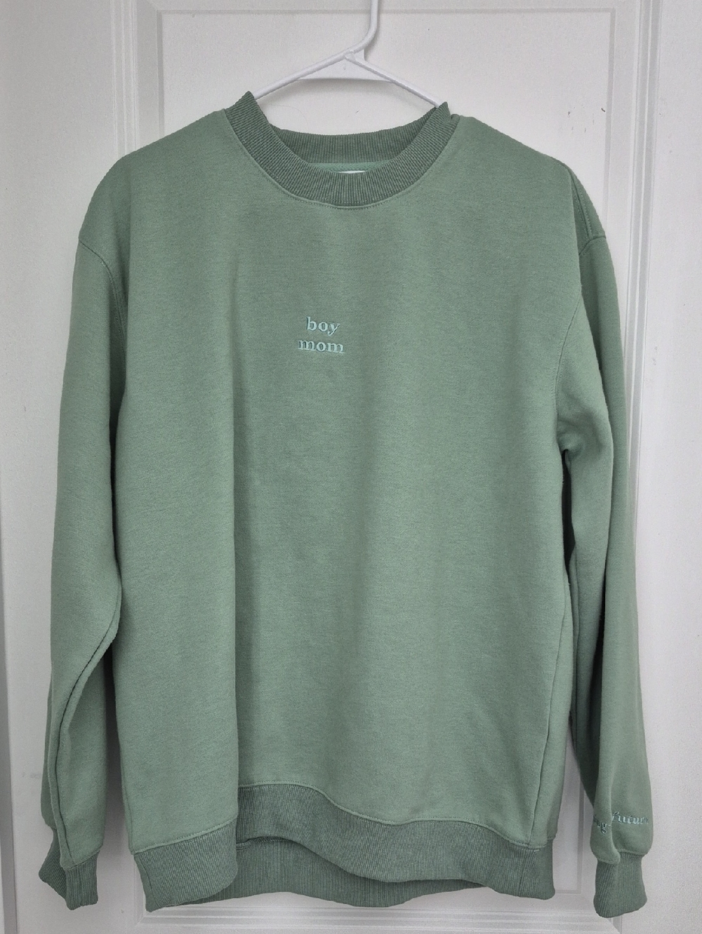 Sage Green 'boy mom' Embroidered Crewneck Sweatshirt